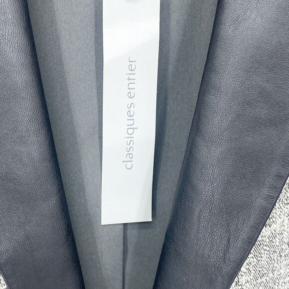 Classiques Entier Grey Blazer Black Leather Lapel Jacket Small Quiet Luxury - Picture 16 of 16